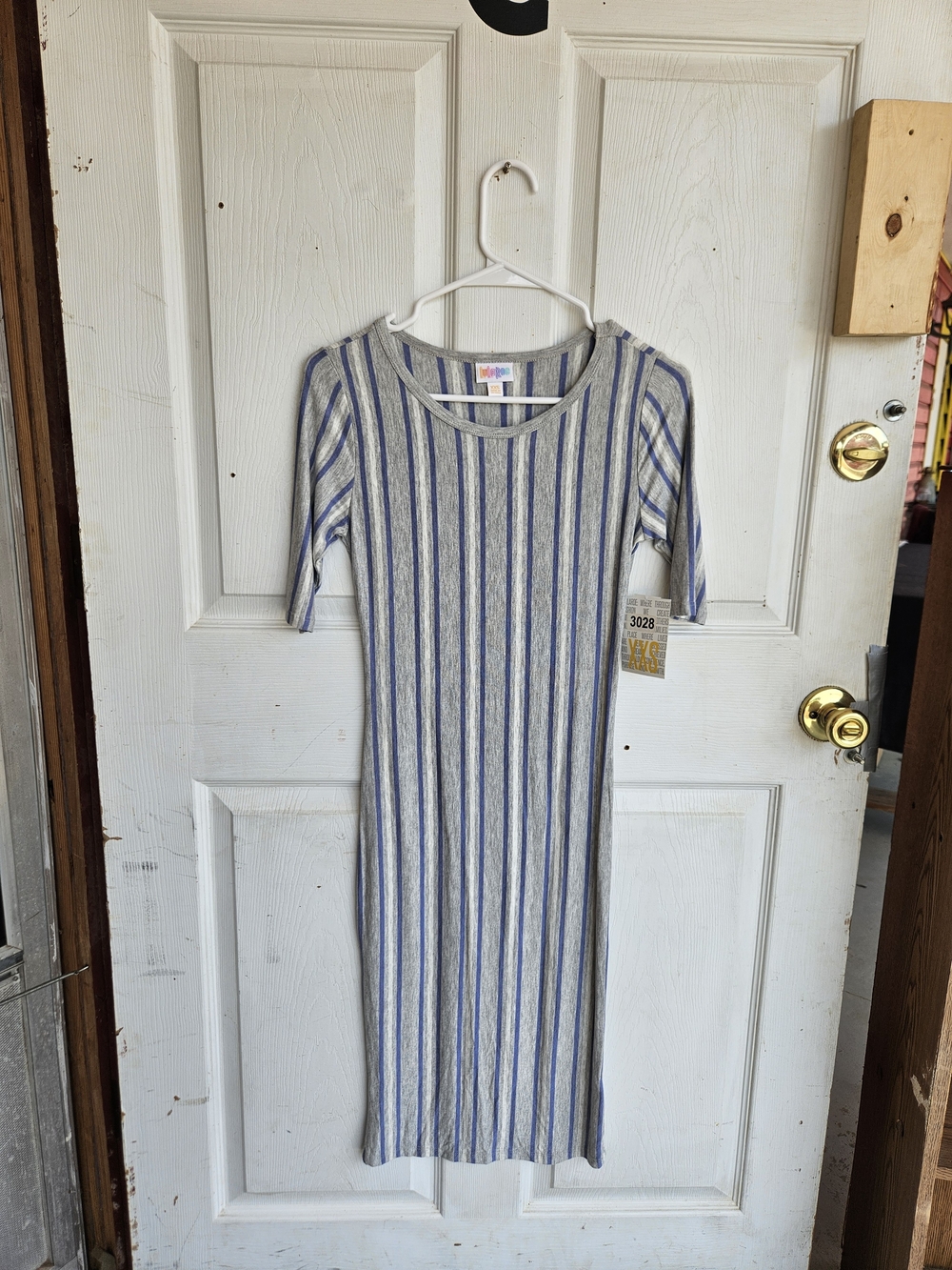 NWT LuLaRoe Blue and Gray Striped Midi Dress Size XXS Casual Summer Everyday